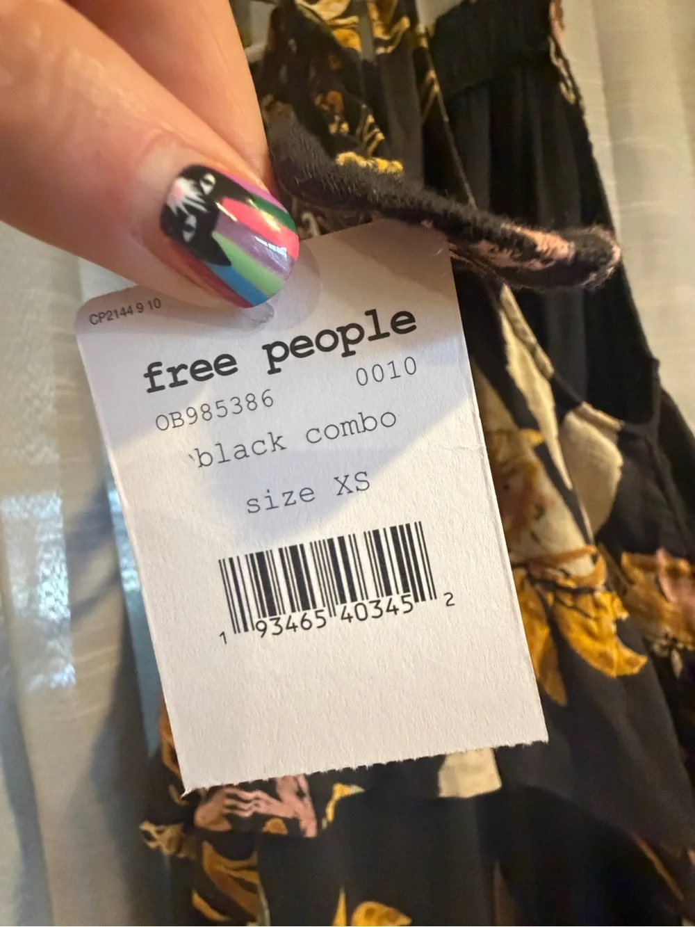 Free People Black Floral Tiered Maxi Dress with Yellow & Cream Leaves